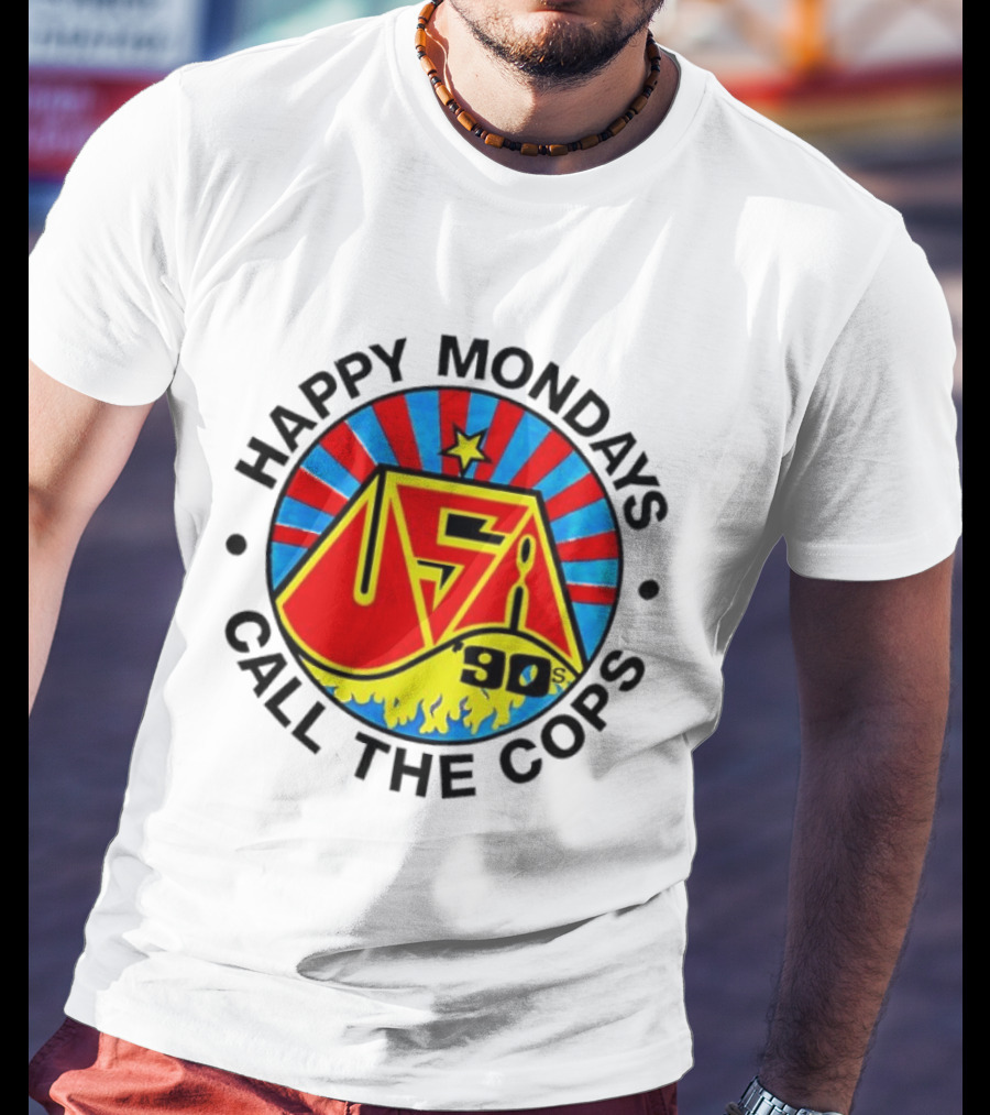 Happy Mondays USA 90s Call The Cops Band Music Manchester England Rock T-Shirt
