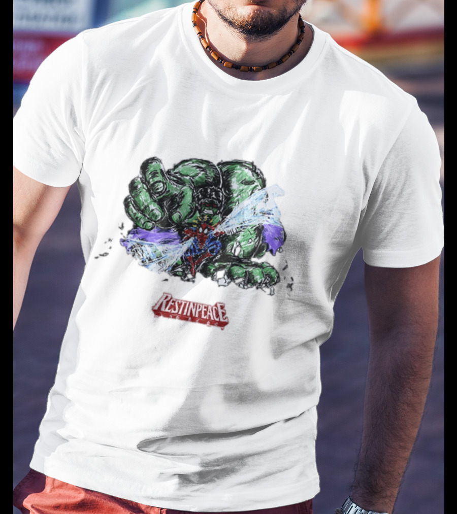 Marvel Comics Spider Man And Hulk Restinpeace Action Scene T-Shirt