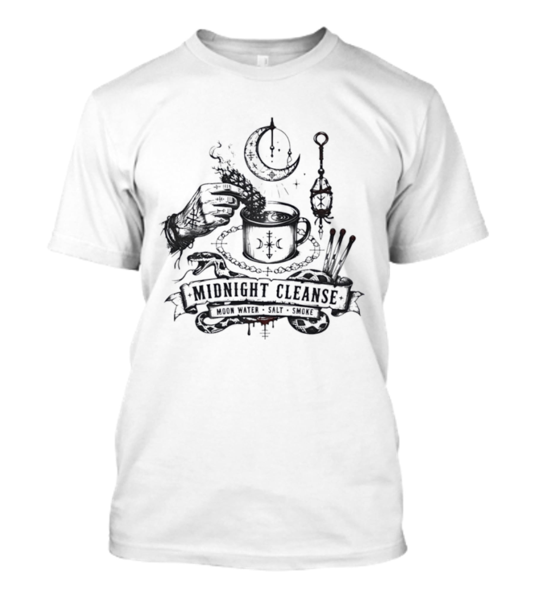 Moon Water Salt Smoke Midnight Cleanse Ritual Snake Hand Smudging T-Shirt