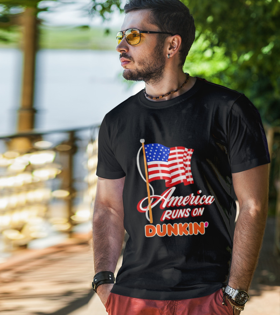 Patriotic America Runs On Dunkin' American Flag Pride T-Shirt