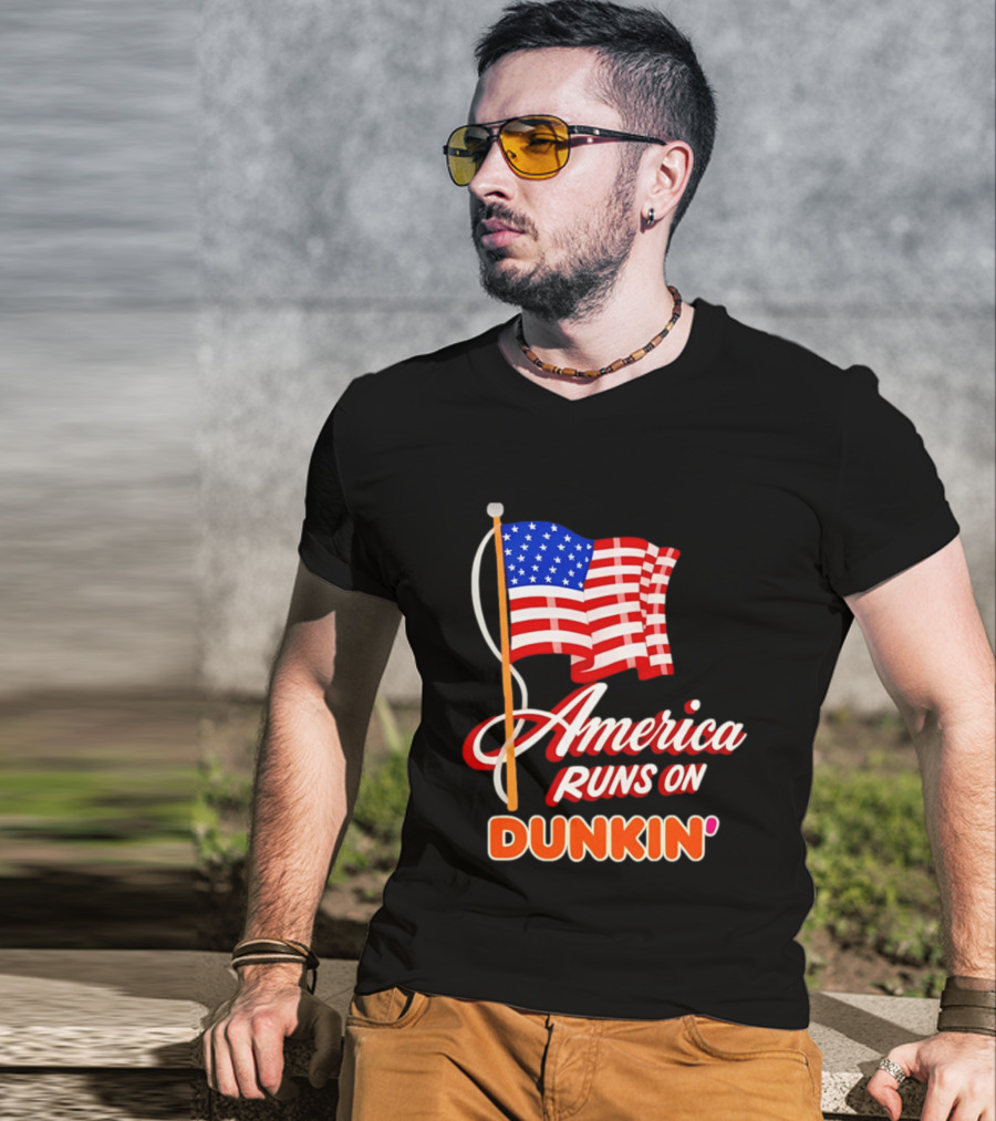 Patriotic America Runs On Dunkin' American Flag Pride T-Shirt