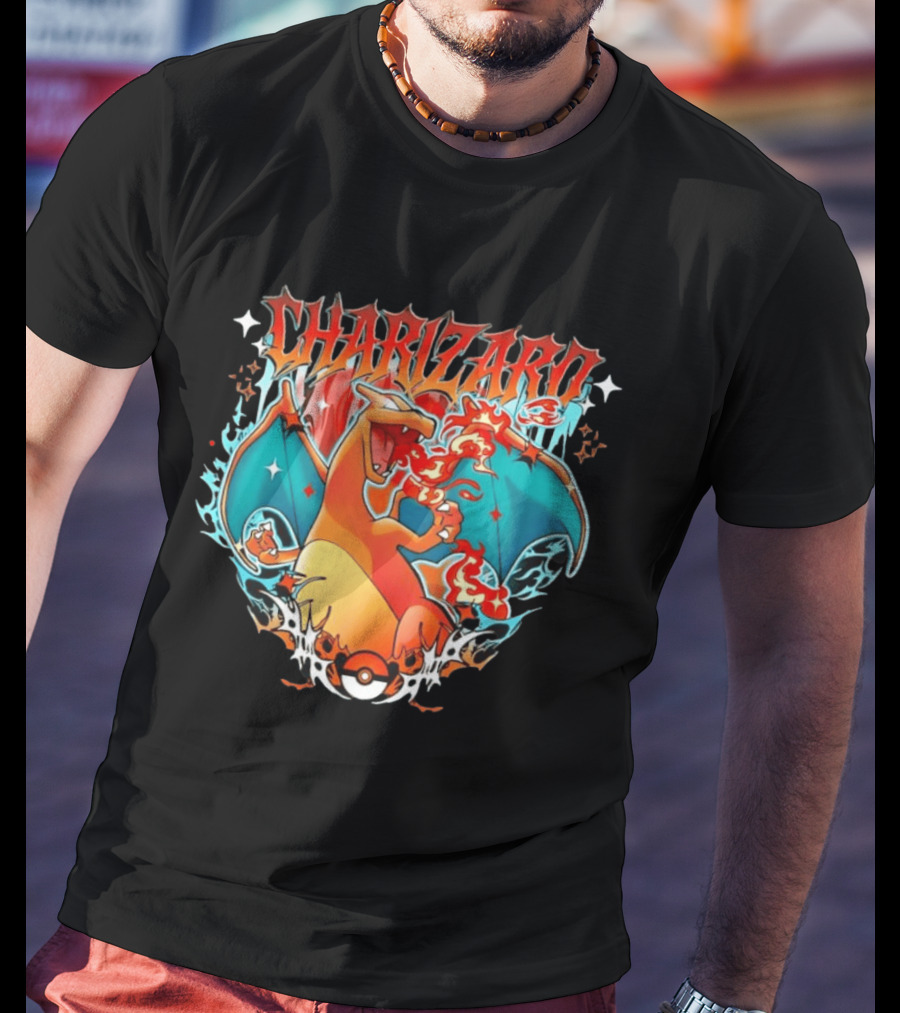 Charizard Pokemon CHARIZARO Fire Dragon With Pokeball And Flames T-Shirt