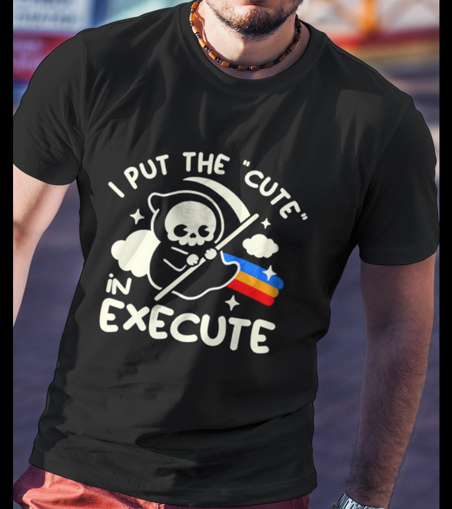 Kawaii Grim Reaper I Put The Cute In Execute Rainbow Scythe T-Shirt
