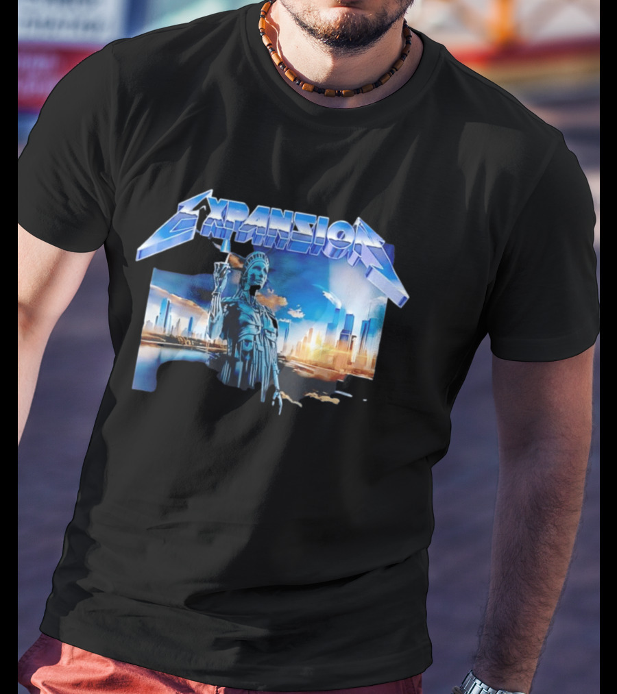 Expansion Futuristic Landmark Metallic Cityscape T-Shirt