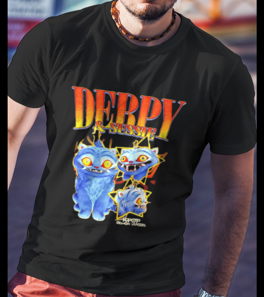 Derpy And Sussie KPop Demon Hunters 2026 Blue Cat Stars T-Shirt