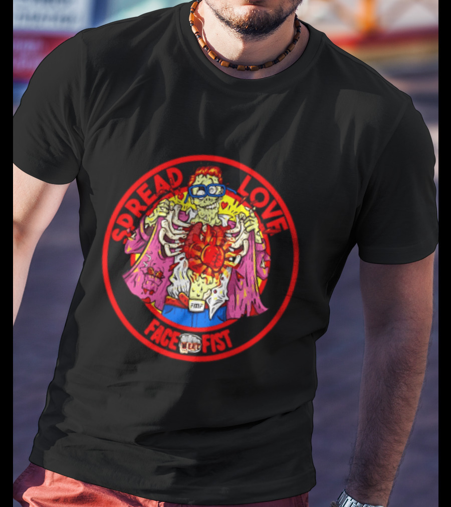 Spread Love Face Fist FMF Zombie Horror Skeleton Heart T-Shirt