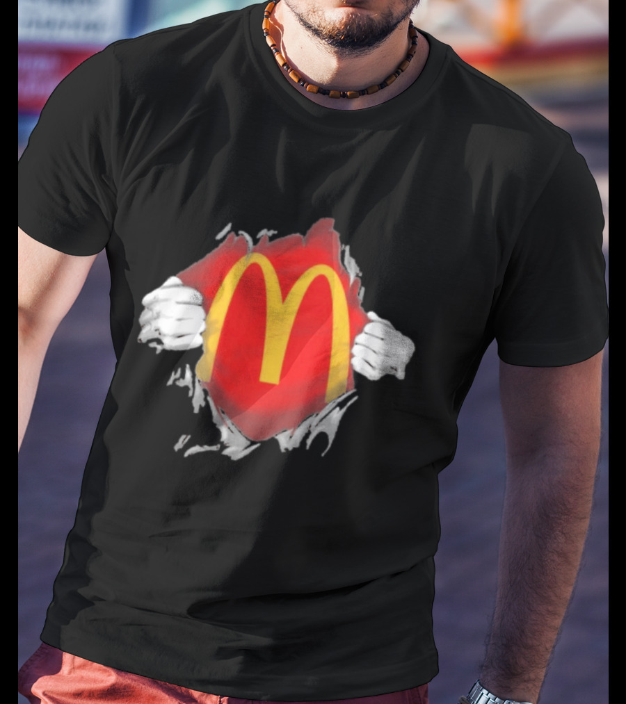 McDonald's Iconic Golden Arches Superhero Ripped Chest Employee T-Shirt