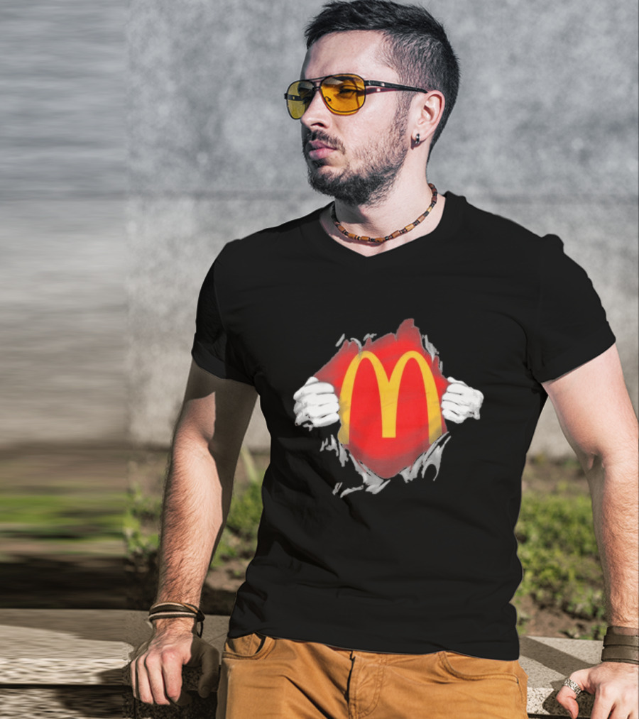McDonald's Iconic Golden Arches Superhero Ripped Chest Employee T-Shirt