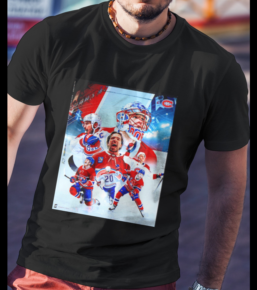 Montreal Canadiens Players And Goalkeeper Collage Featuring Number 20 T-Shirt