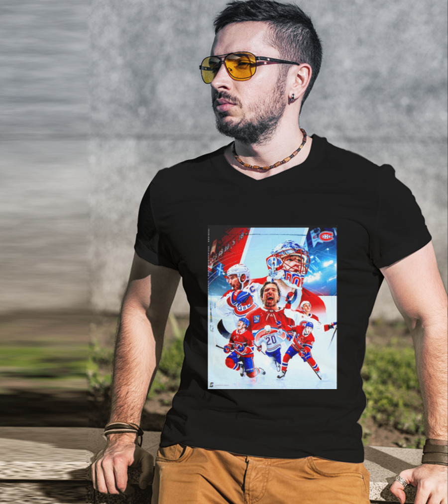 Montreal Canadiens Players And Goalkeeper Collage Featuring Number 20 T-Shirt