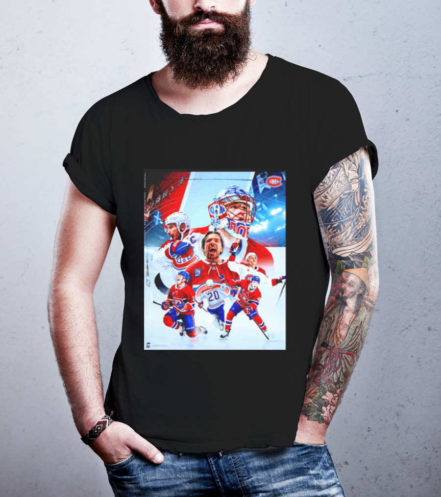 Montreal Canadiens Players And Goalkeeper Collage Featuring Number 20 T-Shirt