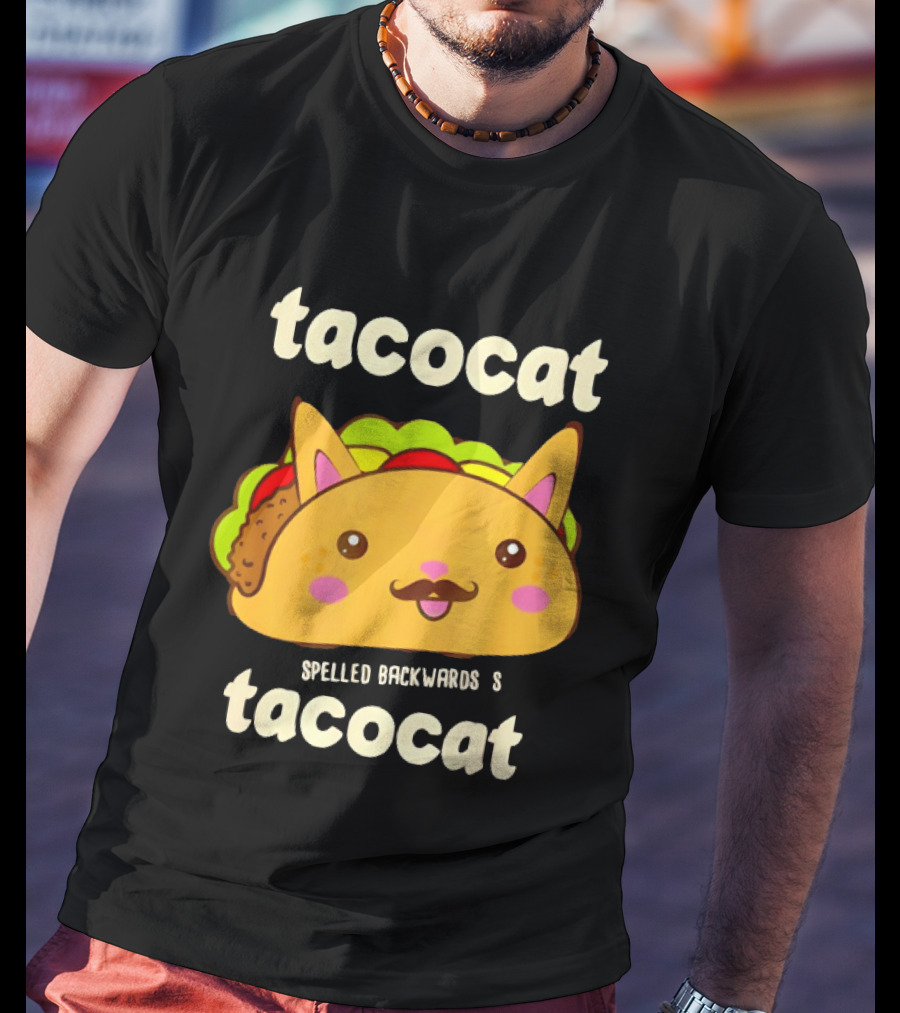 Tacocat Spelled Backwards Funny Meme Cartoon Palindrome Cat T-Shirt