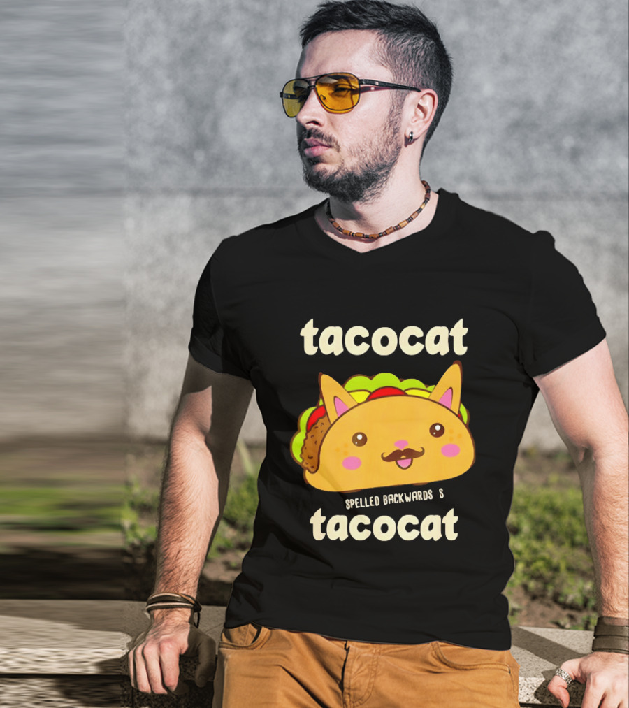 Tacocat Spelled Backwards Funny Meme Cartoon Palindrome Cat T-Shirt