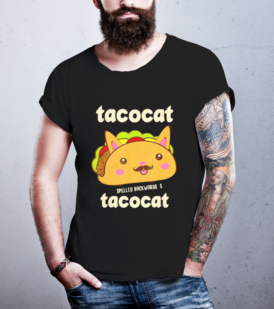Tacocat Spelled Backwards Funny Meme Cartoon Palindrome Cat T-Shirt