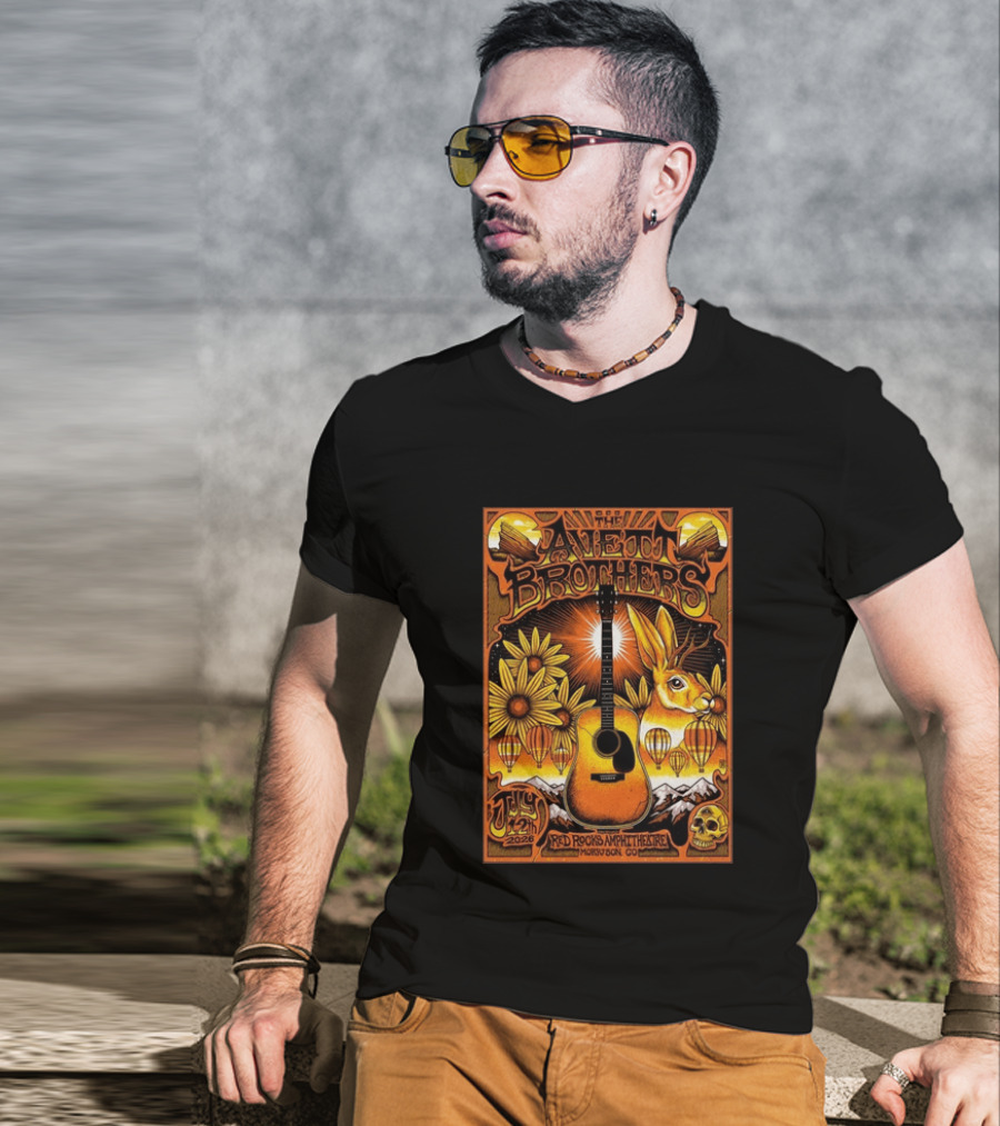 The Avett Brothers Red Rocks Amphitheatre July 12 2026 Morrison CO Guitar Sunflowers Rabbit T-Shirt