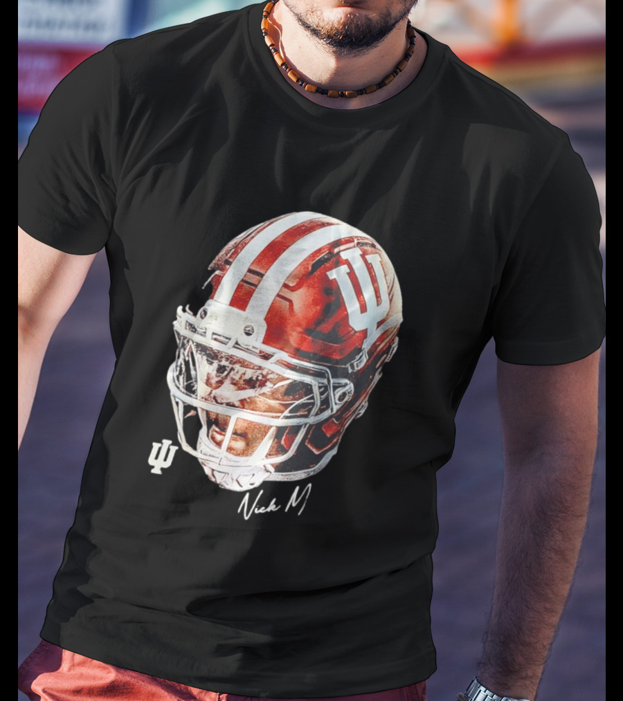 Nick Marsh Indiana University Football Helmet IU Iconic Red And White T-Shirt