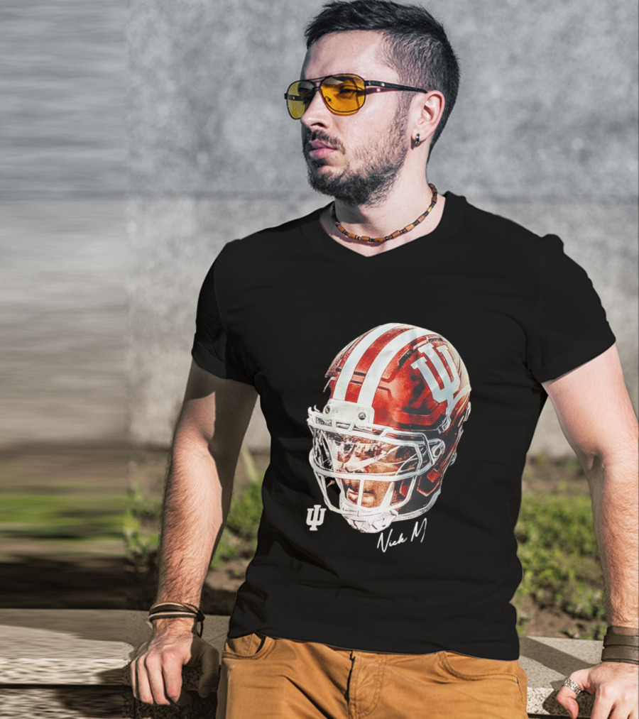 Nick Marsh Indiana University Football Helmet IU Iconic Red And White T-Shirt