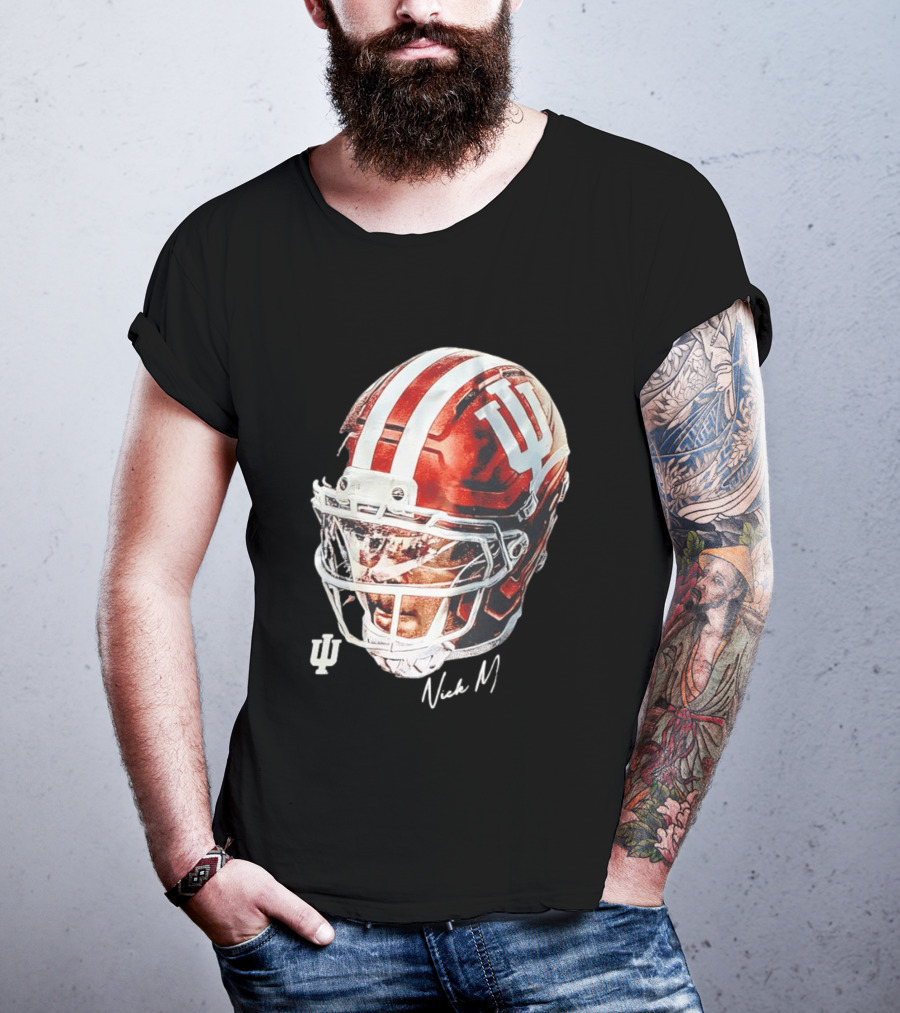 Nick Marsh Indiana University Football Helmet IU Iconic Red And White T-Shirt