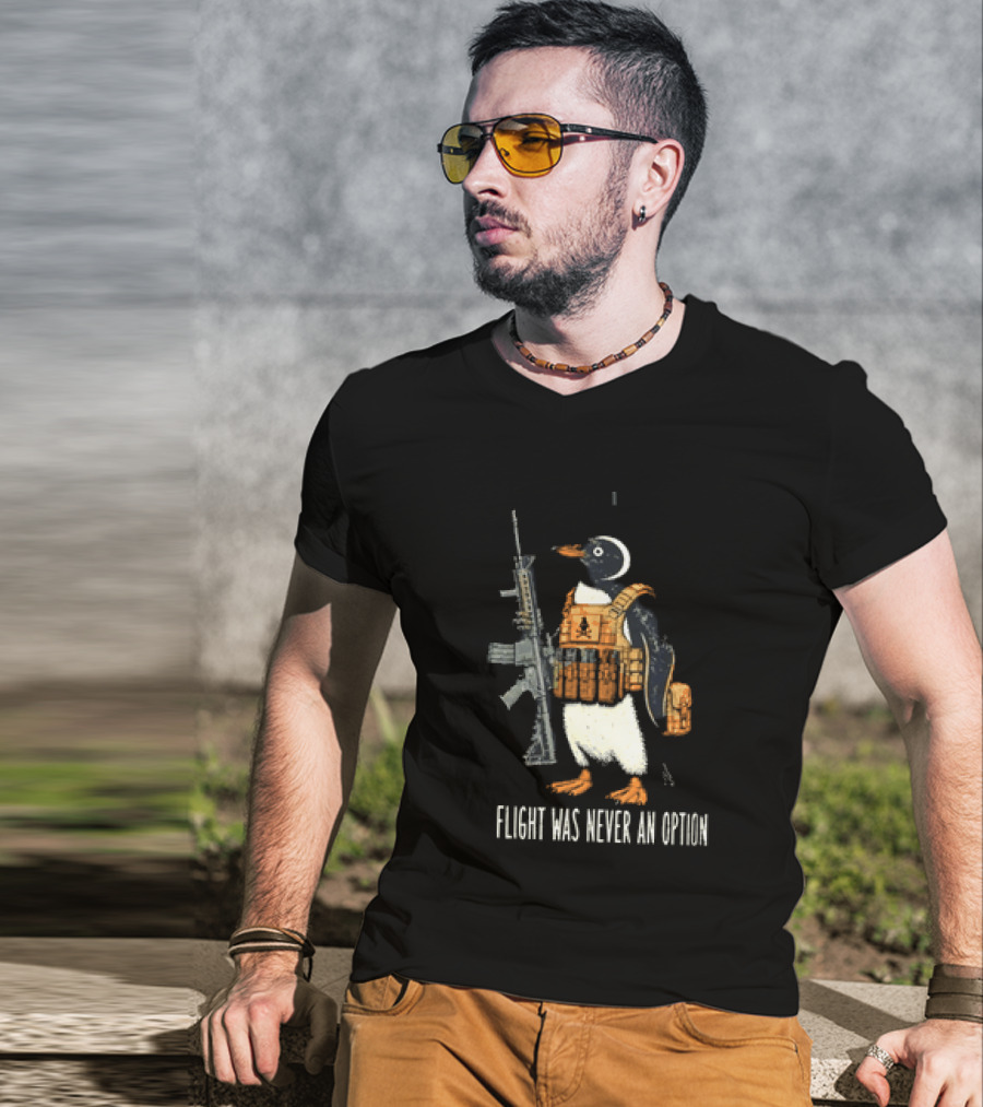 Penguin Flight Was Never An Option Rifle Vest Tactical Humor T-Shirt
