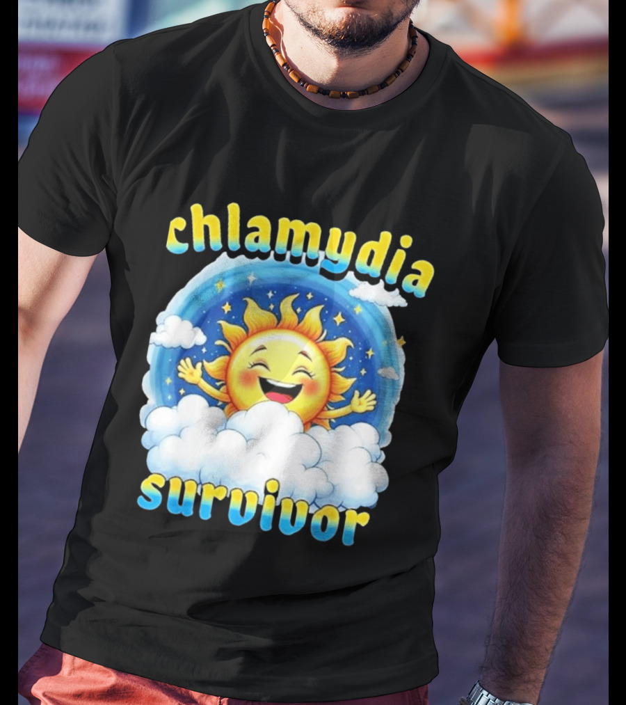 Chlamydia Survivor Sun Cartoon Humor Clouds Sky T-Shirt