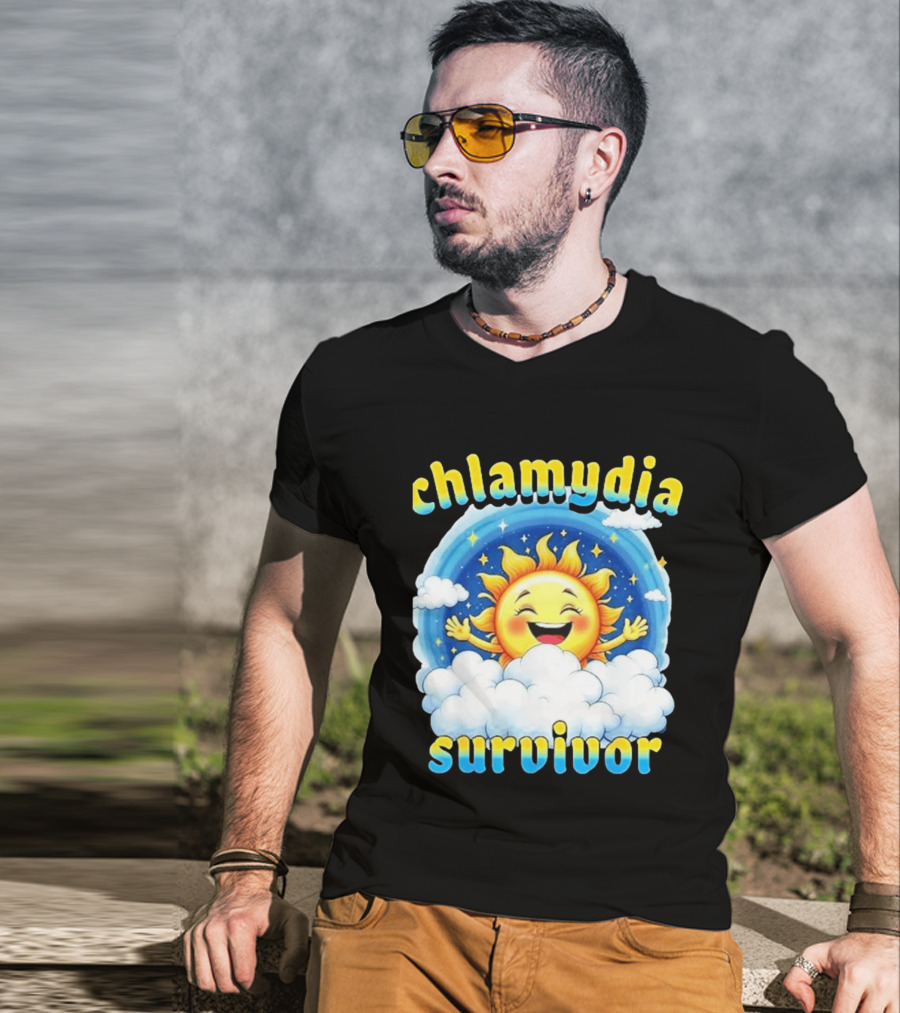 Chlamydia Survivor Sun Cartoon Humor Clouds Sky T-Shirt