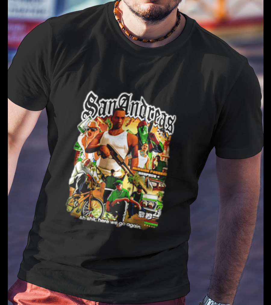 San Andreas Ah Shit Here We Go Again Classic Character Collage T-Shirt