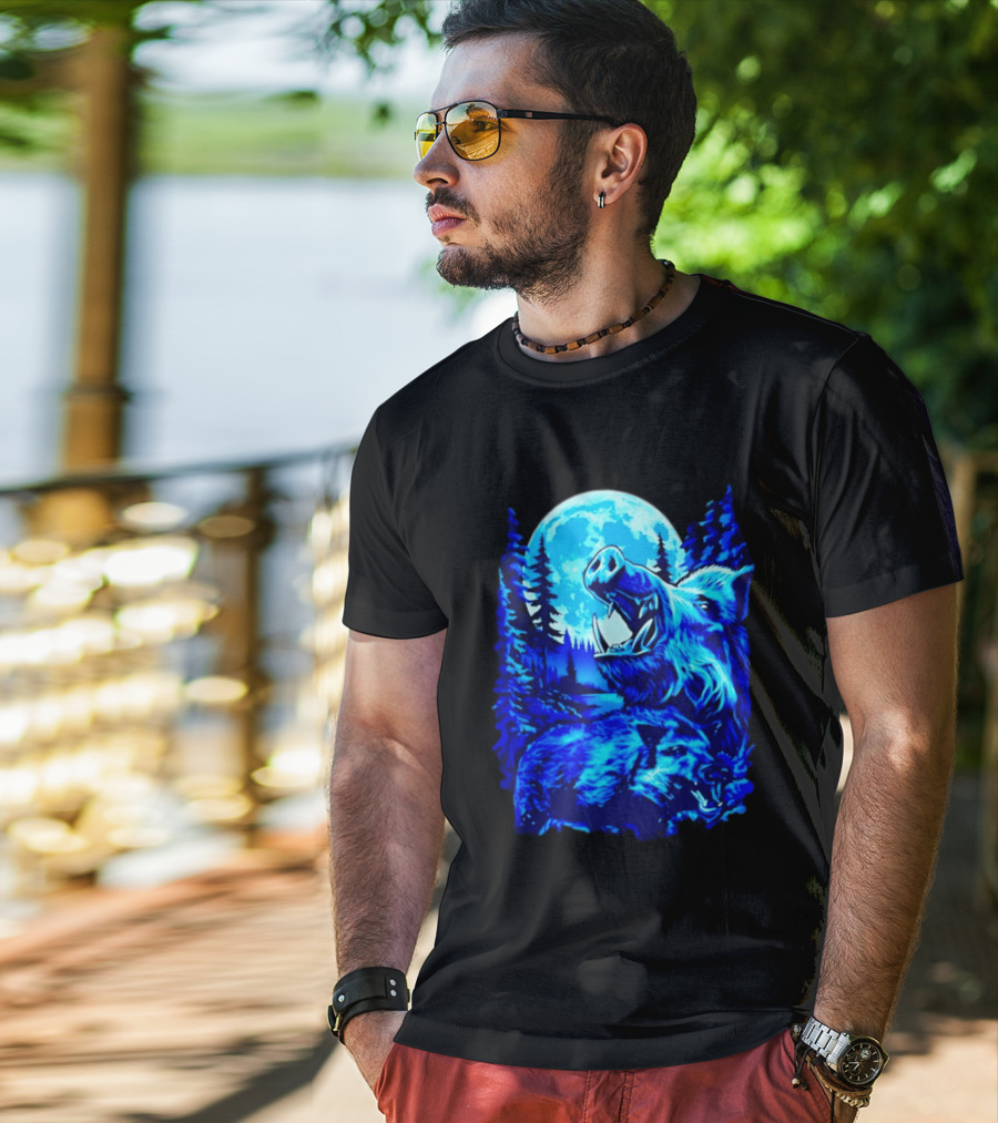 Wild Boar Forest Moonlight Wildlife Night Nature T-Shirt