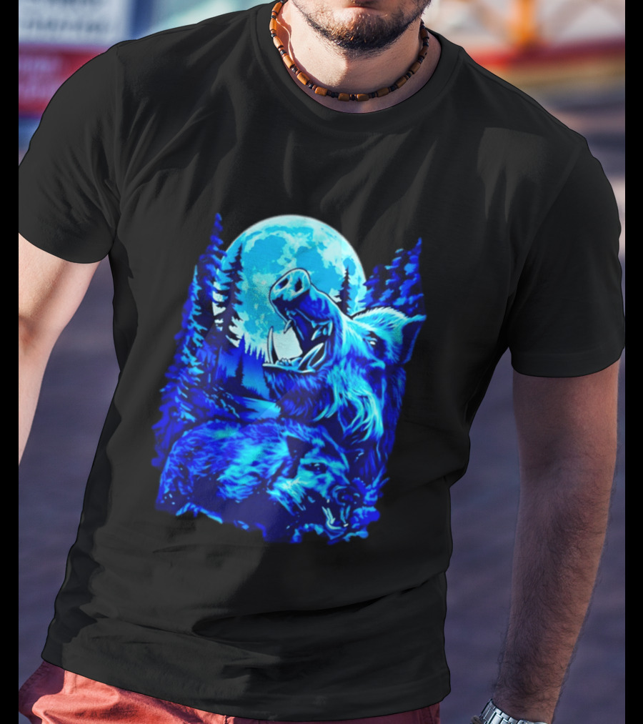Wild Boar Forest Moonlight Wildlife Night Nature T-Shirt