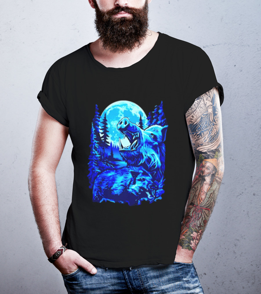 Wild Boar Forest Moonlight Wildlife Night Nature T-Shirt