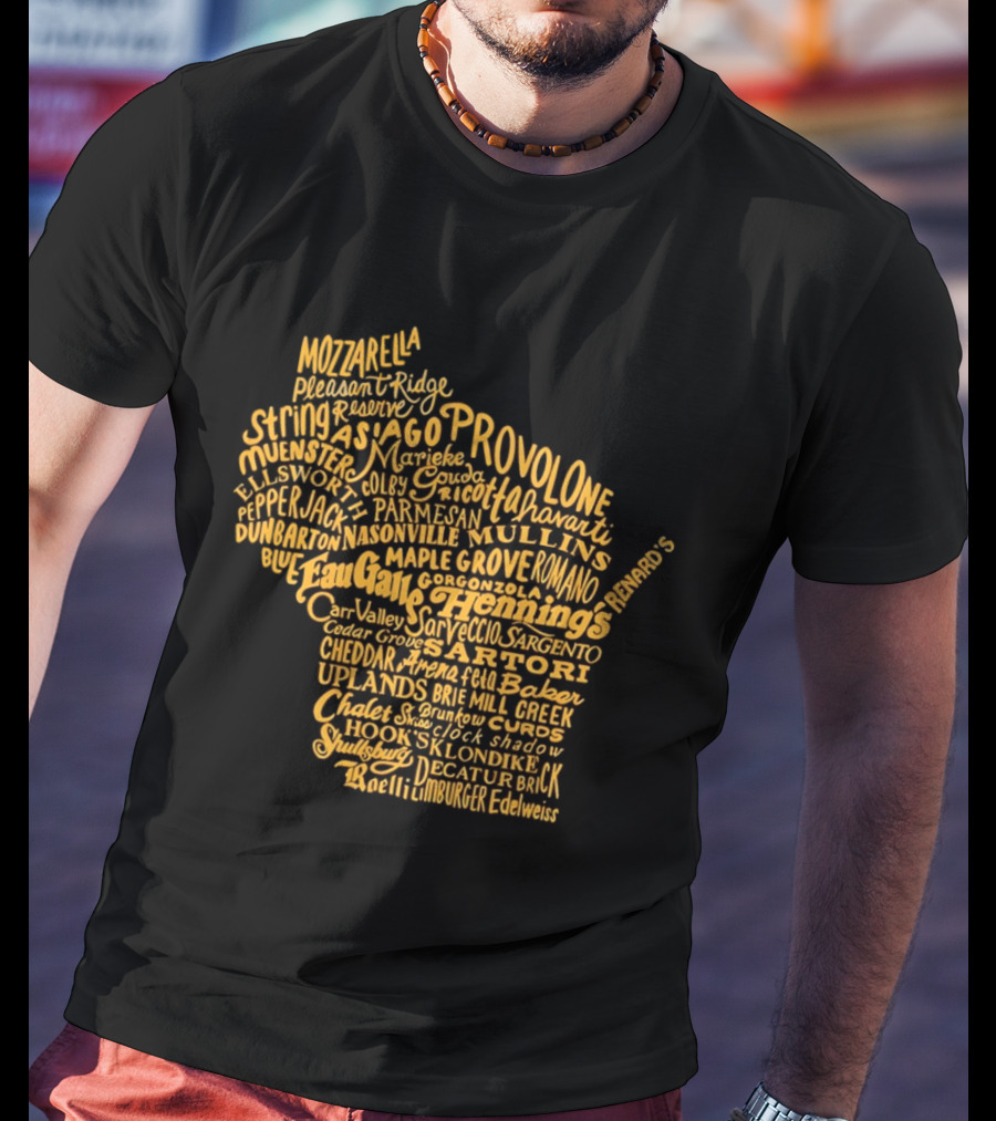 Wisconsin Cheese Map Eau Galle Cheddar Provolone Mozzarella Gouda Asiago Parmigiano Ullands T-Shirt