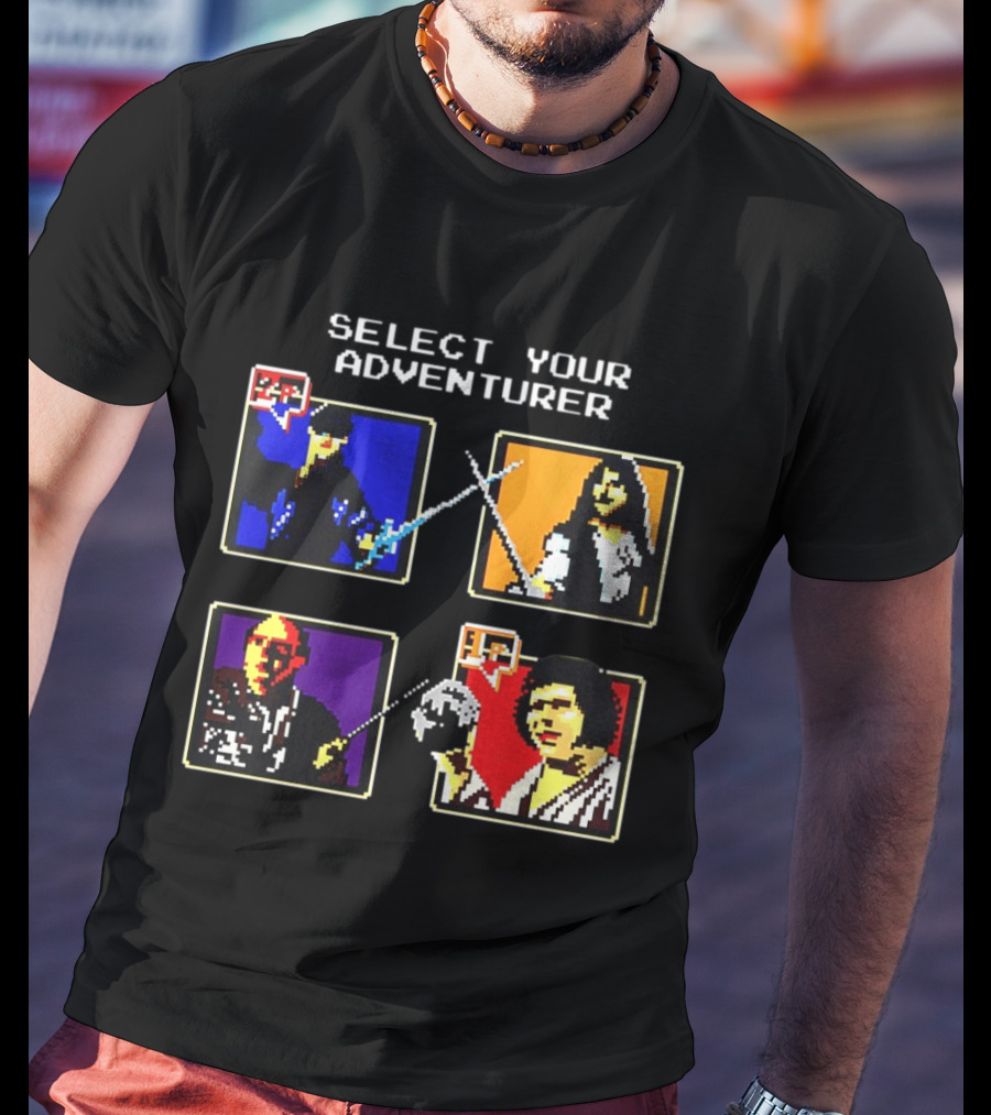 Select Your Adventurer 2p 1p 8 Bit Pixel Characters T-Shirt
