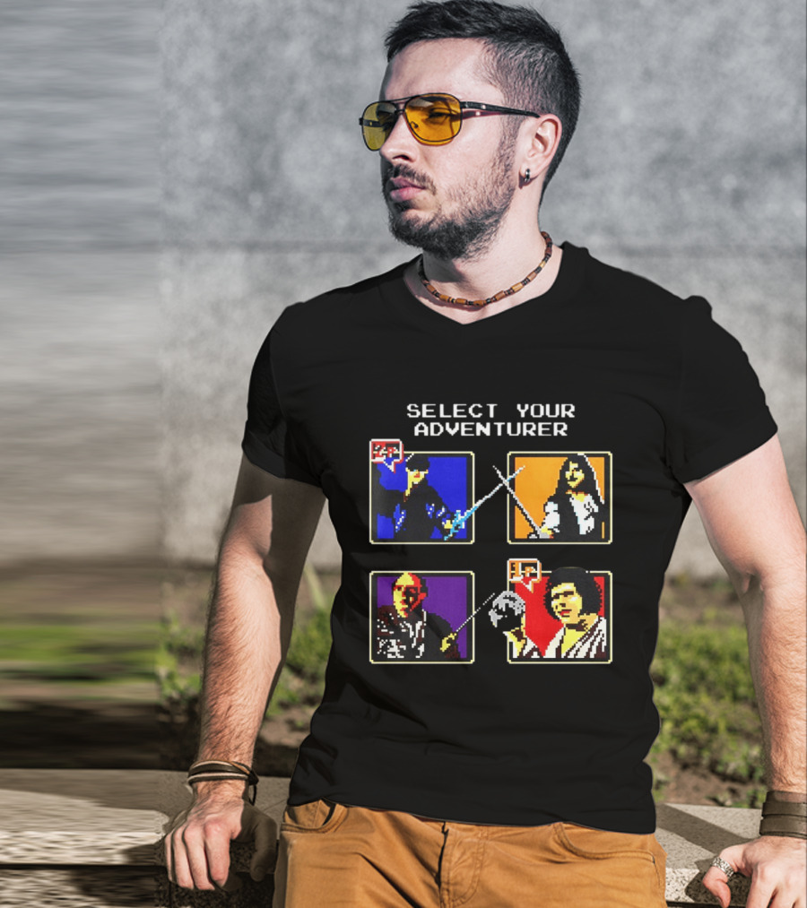 Select Your Adventurer 2p 1p 8 Bit Pixel Characters T-Shirt