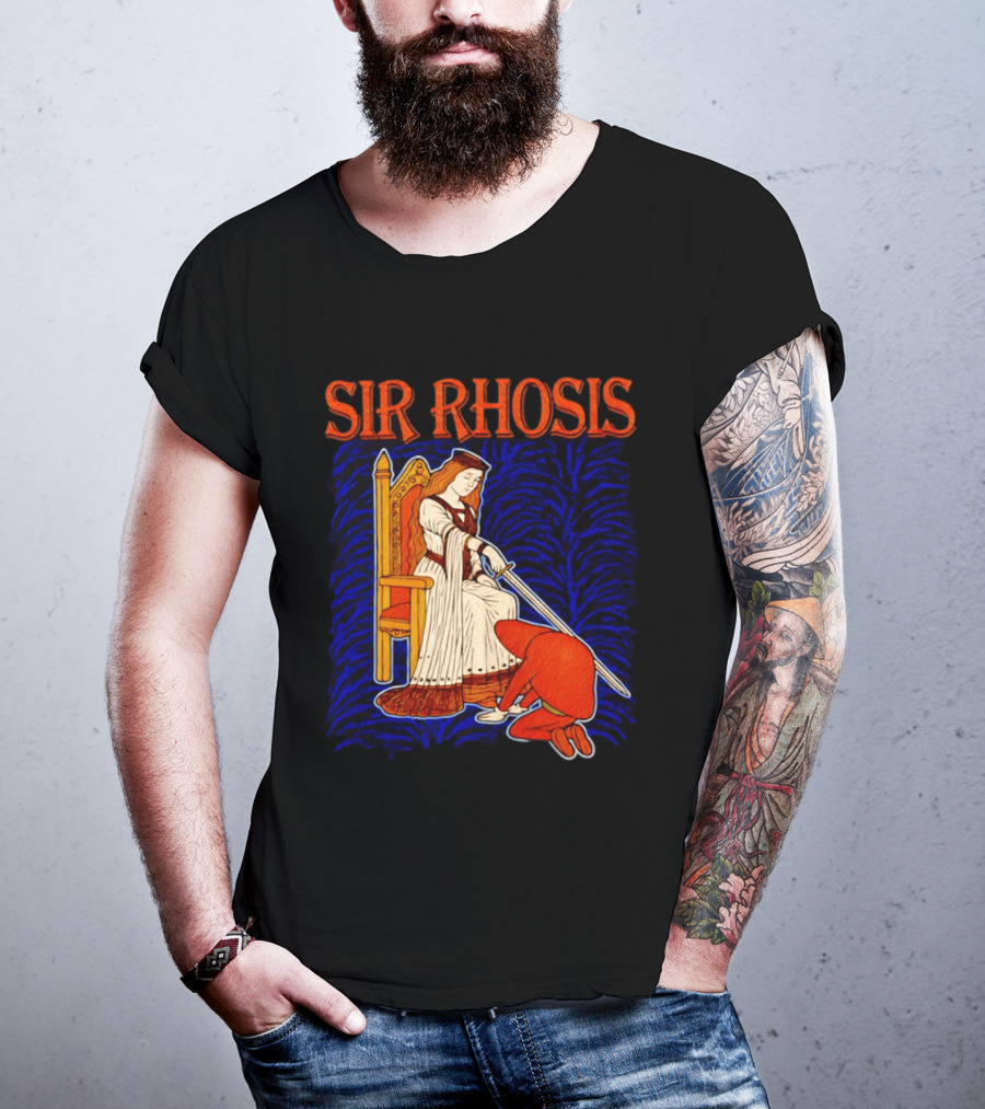 Sir Rhosis Medieval Pun Queen Knight Kneeling T-Shirt