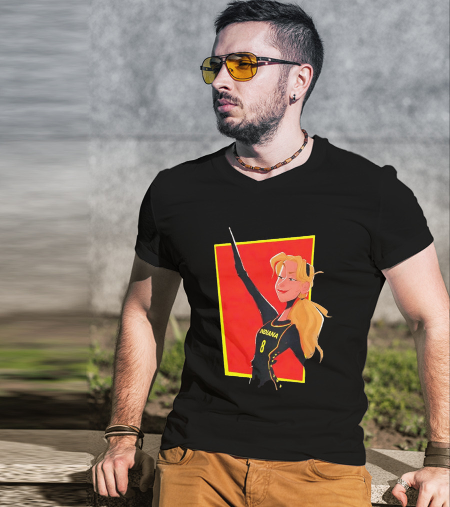 Indiana Blonde Number 8 Pointing In Black And Yellow Sports Uniform T-Shirt