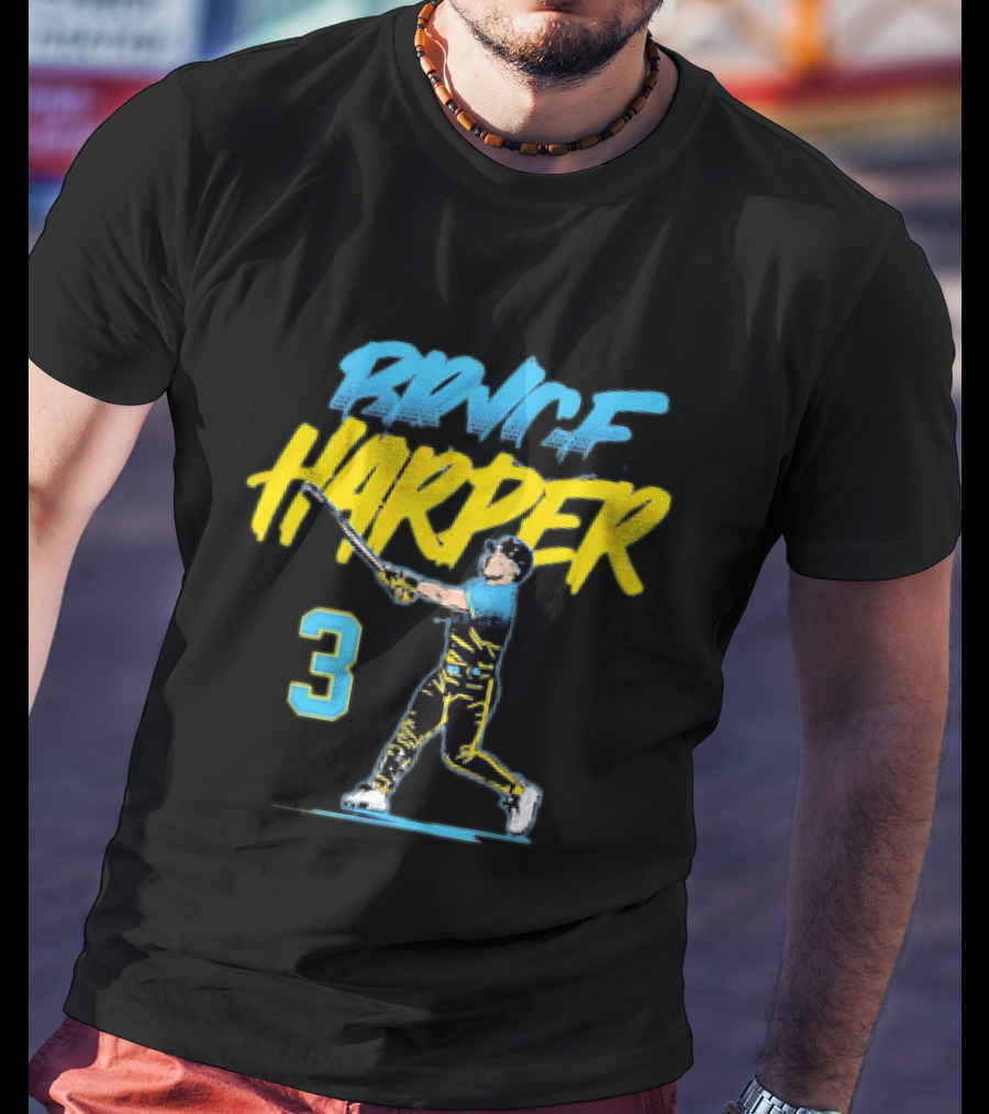 Bryce Harper Swinging Philadelphia Phillies 3 Number T-Shirt