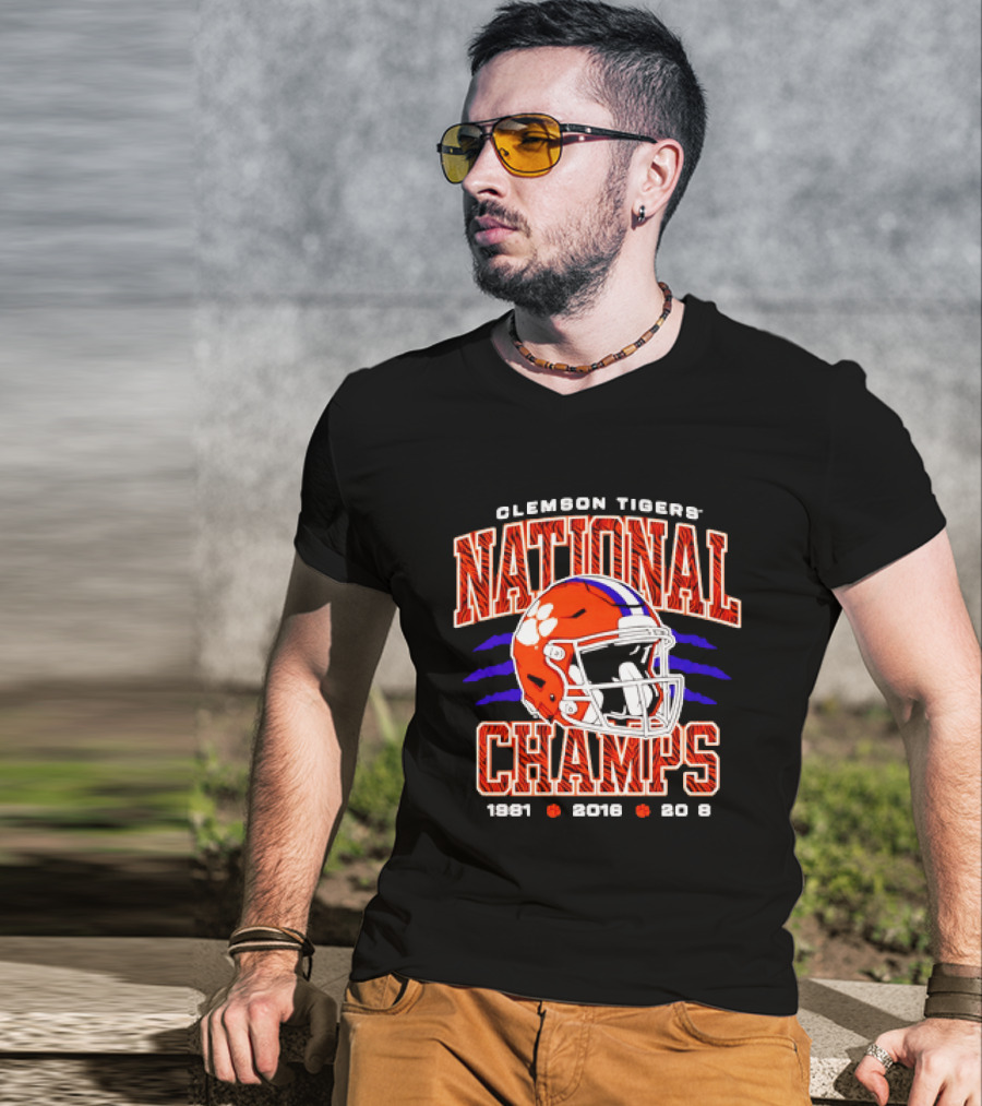Clemson Tigers National Champs 1981 2016 2018 Football Helmet T-Shirt