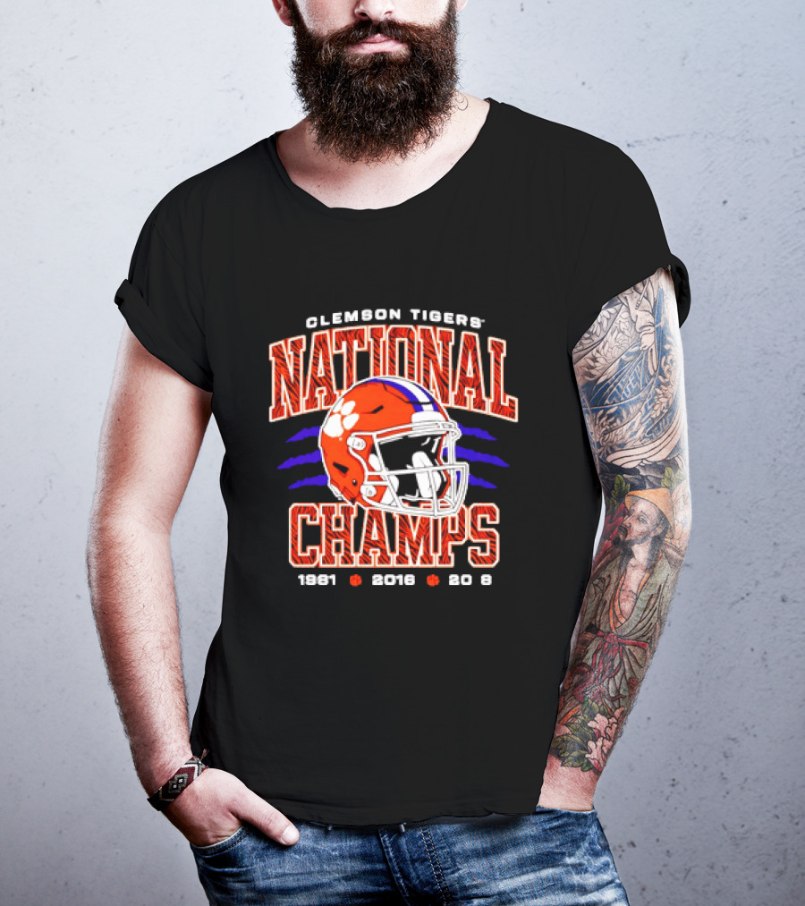 Clemson Tigers National Champs 1981 2016 2018 Football Helmet T-Shirt