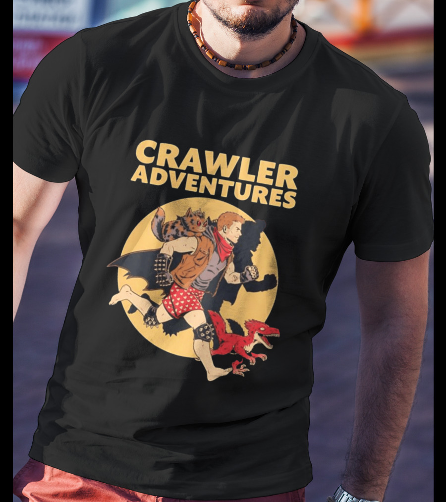 Crawler Adventures Running Man Cat Companion And Raptor T-Shirt