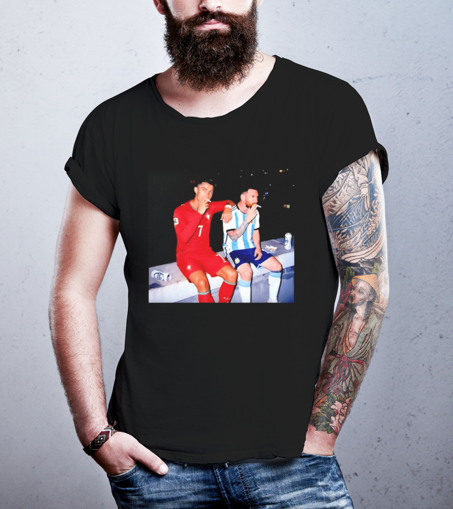 Cristiano Ronaldo Lionel Messi Smoking National Legends T-Shirt