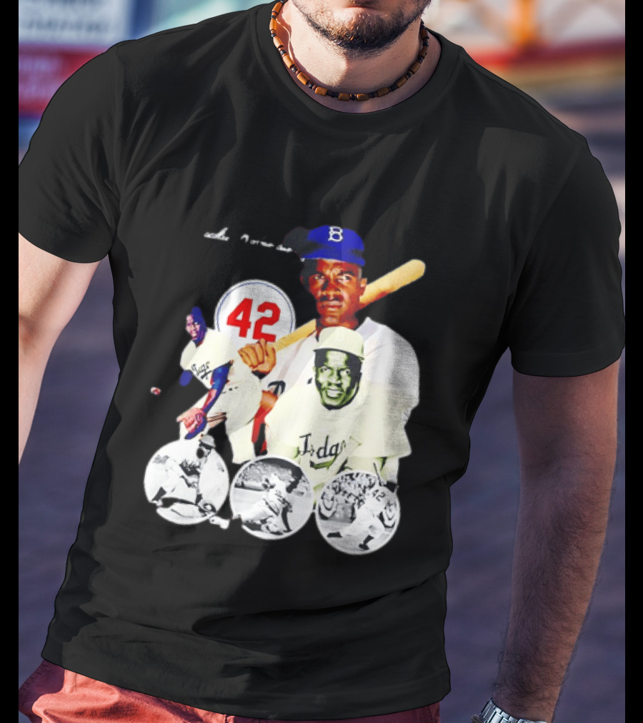 Jackie Robinson Dodgers 42 Baseball Legend Iconic Player Collage T-Shirt