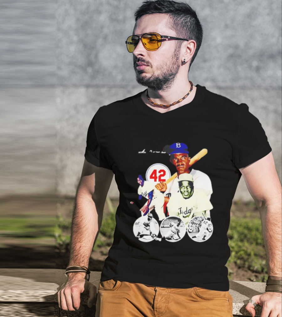 Jackie Robinson Dodgers 42 Baseball Legend Iconic Player Collage T-Shirt