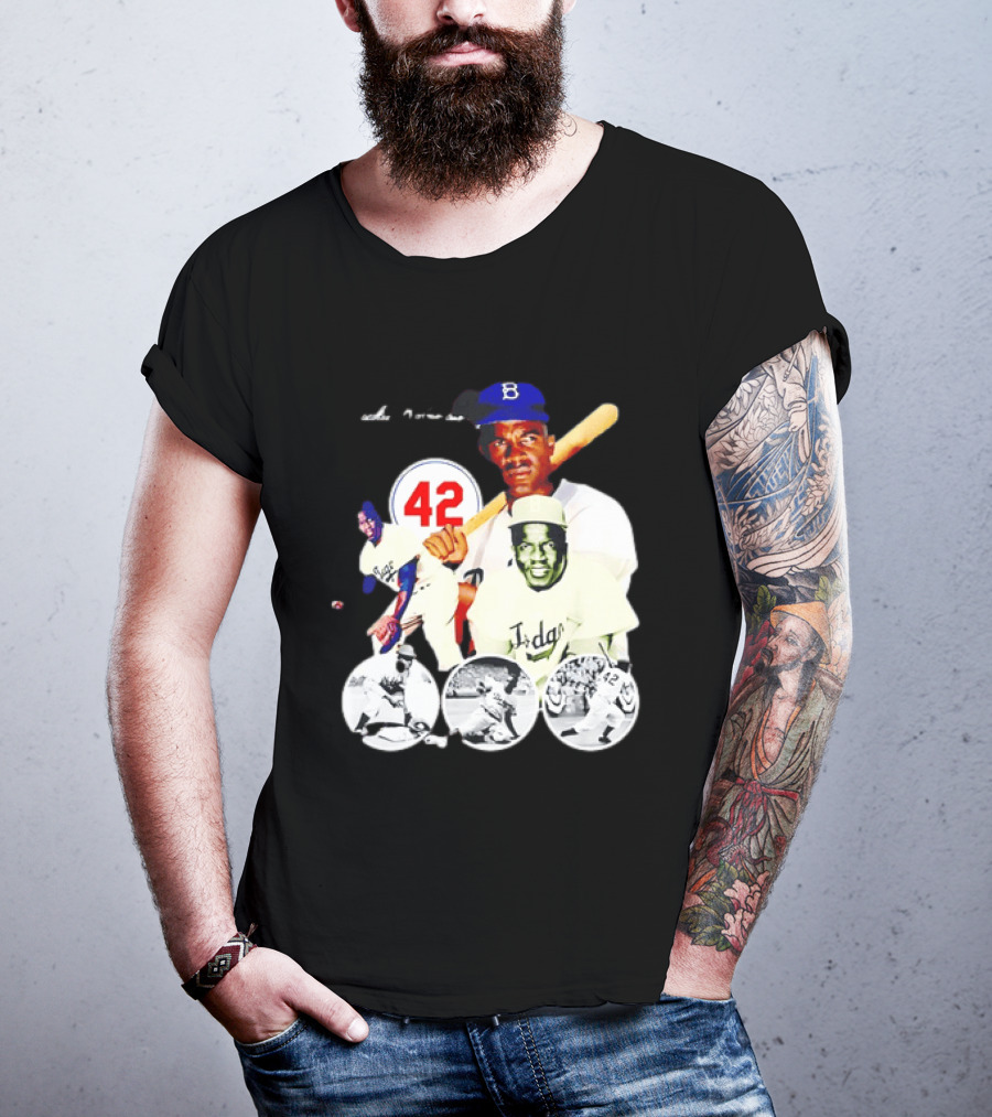 Jackie Robinson Dodgers 42 Baseball Legend Iconic Player Collage T-Shirt