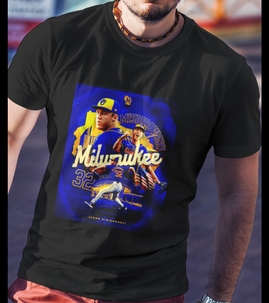 Jacob Misiorowski Milwaukee Brewers Number 32 Baseball Pitcher Milwaukee Skyline T-Shirt