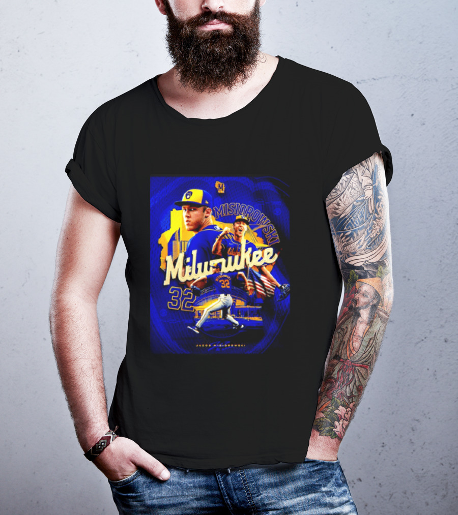 Jacob Misiorowski Milwaukee Brewers Number 32 Baseball Pitcher Milwaukee Skyline T-Shirt