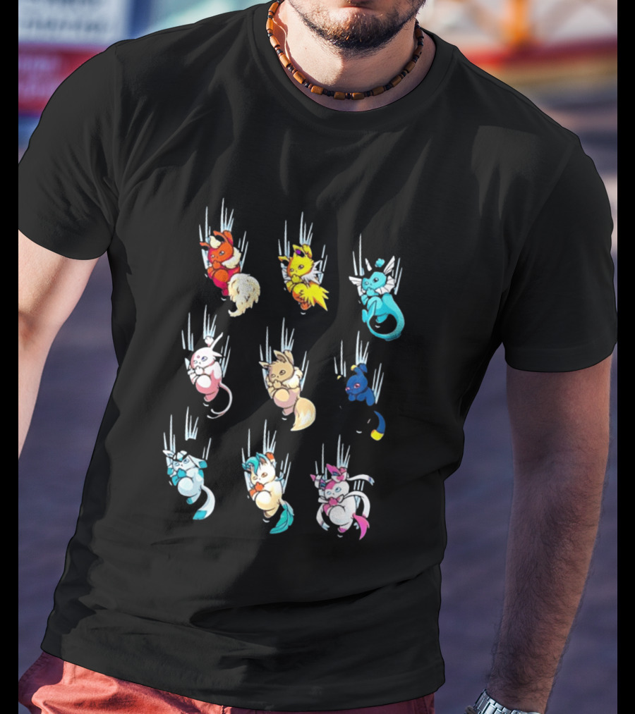 Eevee Eeveelution Team Falling Down Pikachu Evolution T-Shirt