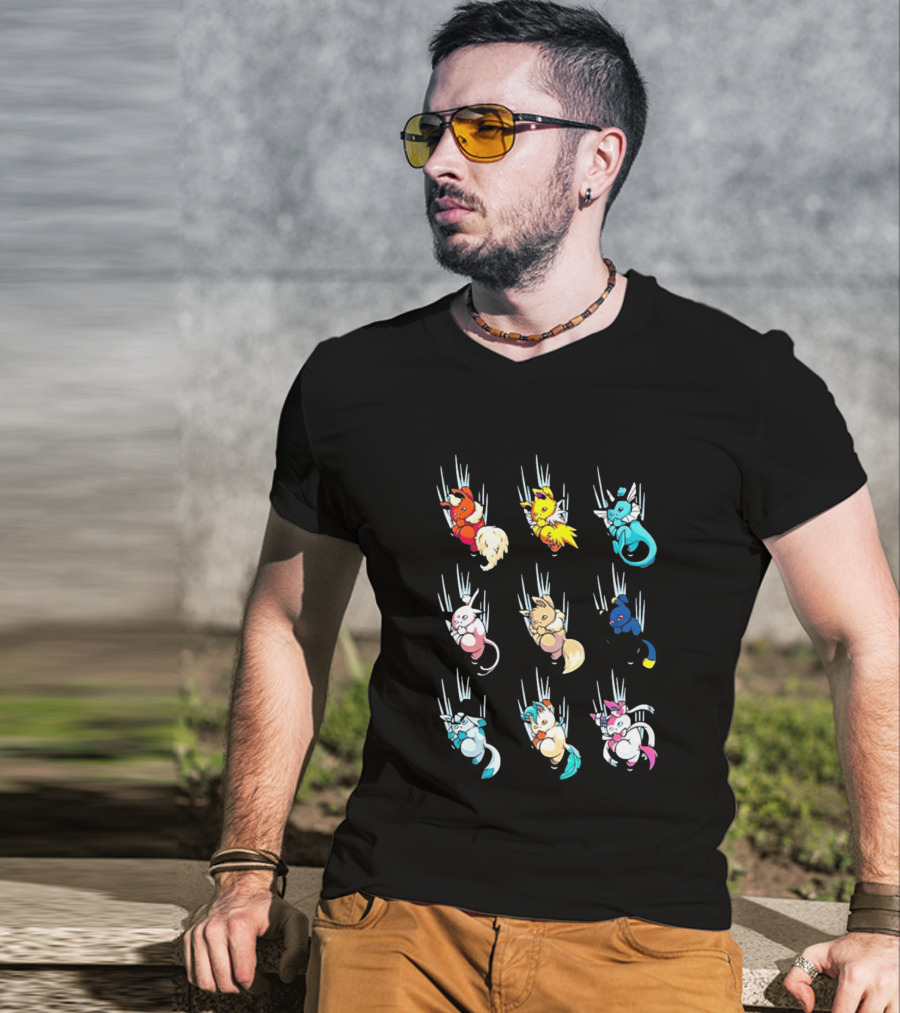 Eevee Eeveelution Team Falling Down Pikachu Evolution T-Shirt