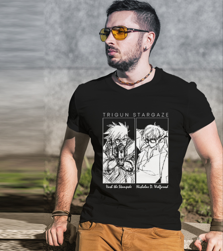 Trigun Stargaze Vash The Stampede Nicholas D. Wolfwood Manga T-Shirt