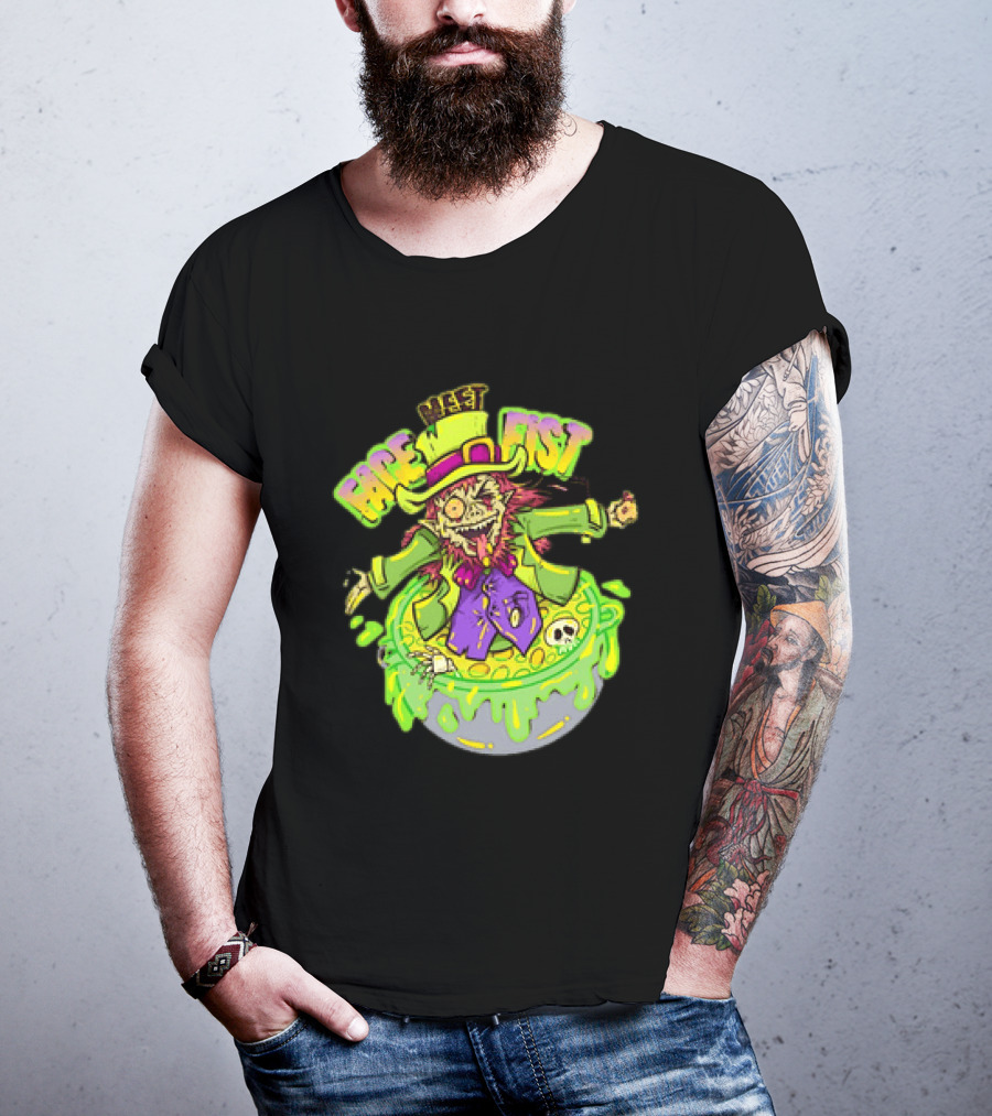 Face Meet Fist Leprechaun St Patrick's Day Cauldron Green Slime Skull T-Shirt