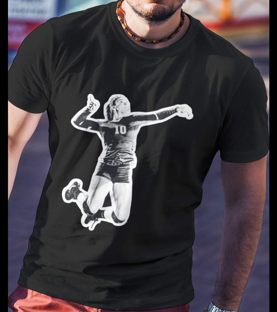Volleyball Number 10 Athlete In Mid Air Motion T-Shirt