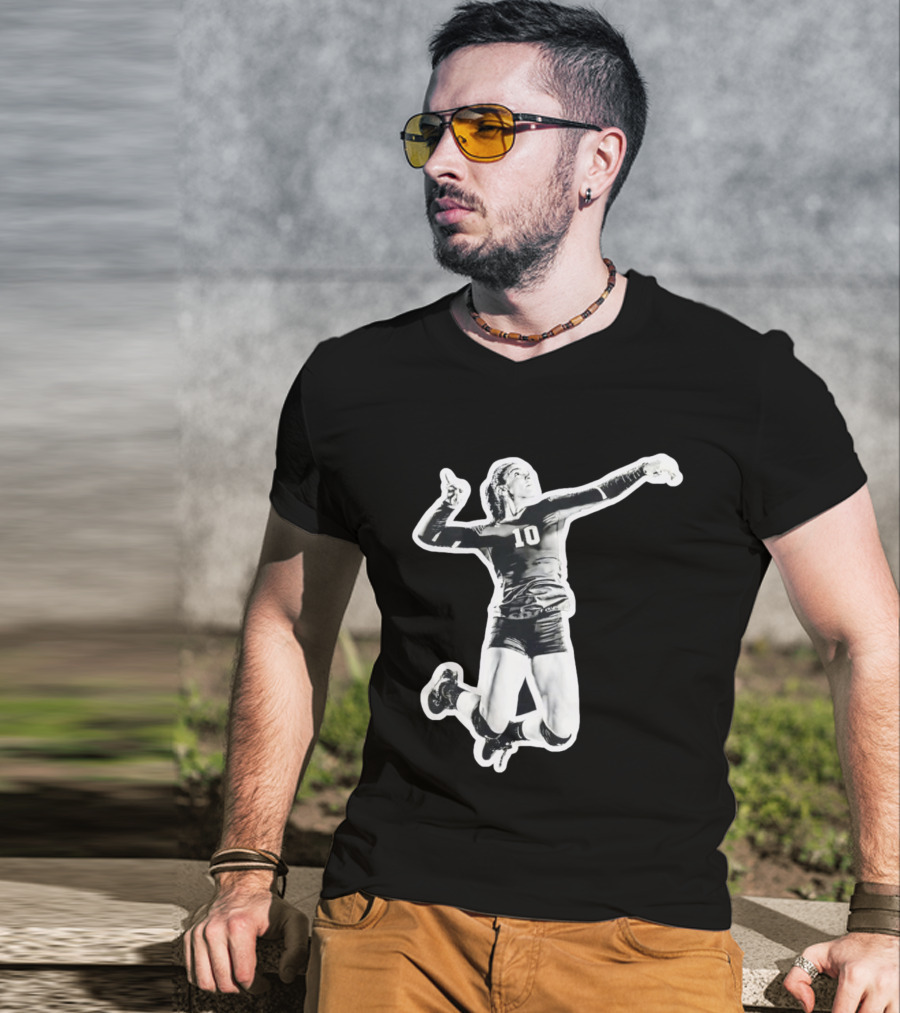 Volleyball Number 10 Athlete In Mid Air Motion T-Shirt